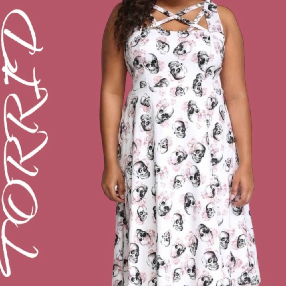 Torrid Pink Skull Print Strappy Midi Dress